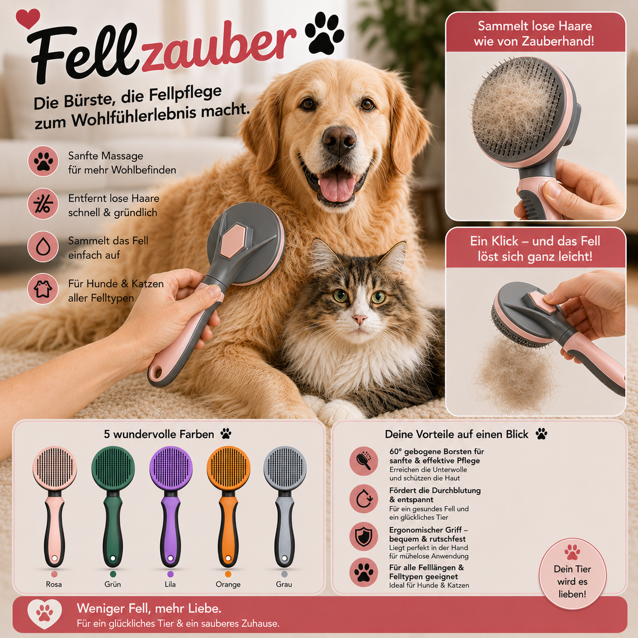 Fellzauber – Selbstreinigende Fellbürste